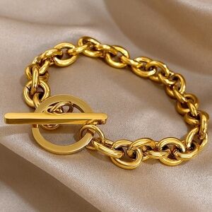 18K Gold Plated Toggle Chain Bracelet Stainless Steel Tarnish Resistant
